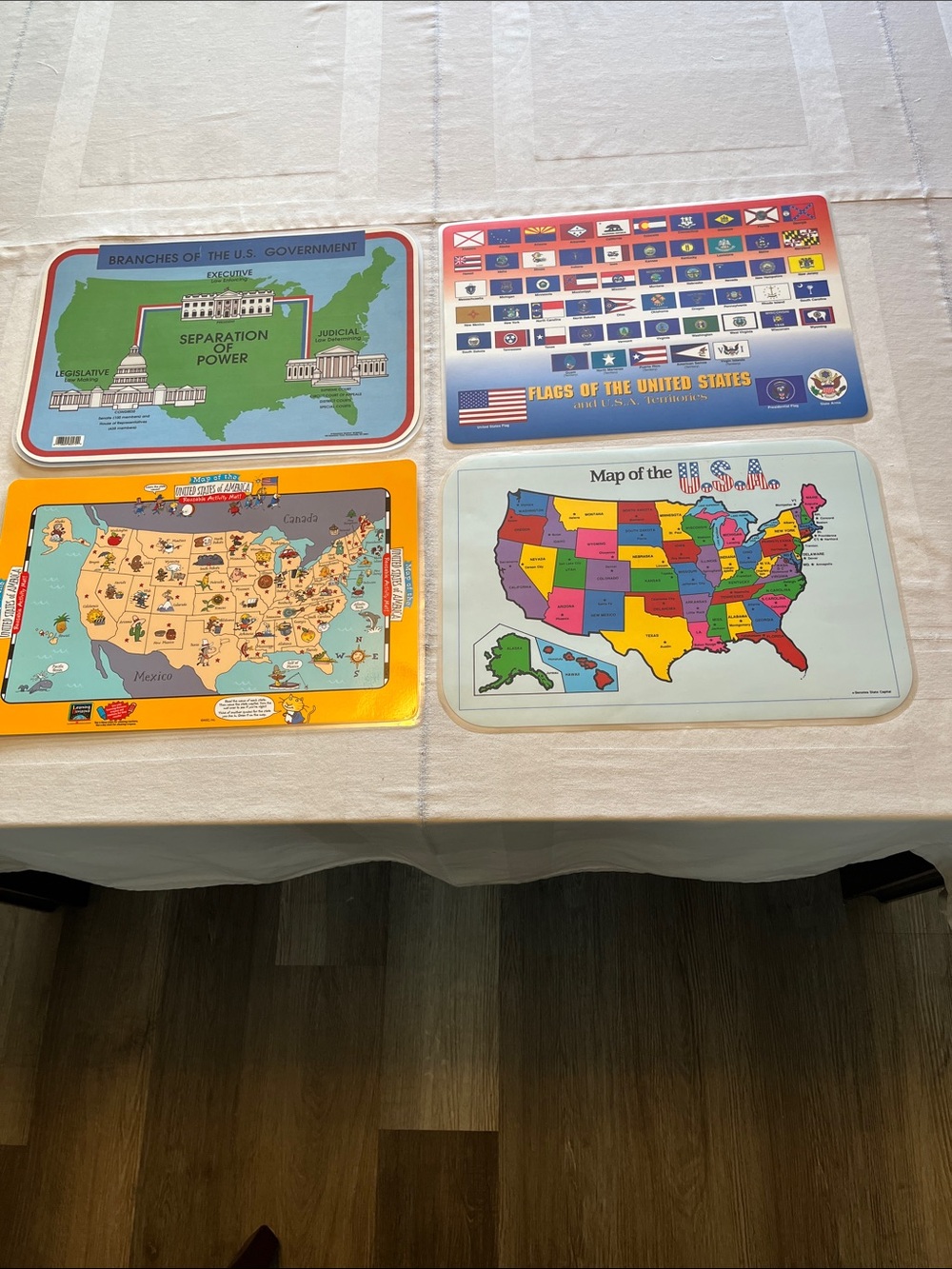 Set of 4 Colorful USA Laminate Educational Placemats